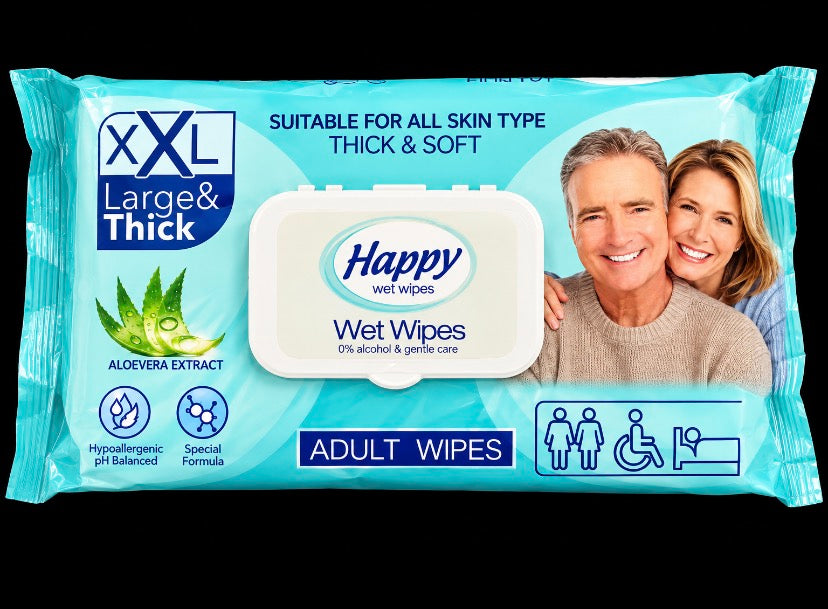 Happy Wet Wipes XL Large & Thick – Υγρά Μαντηλάκια Ενηλίκων με Αλόη