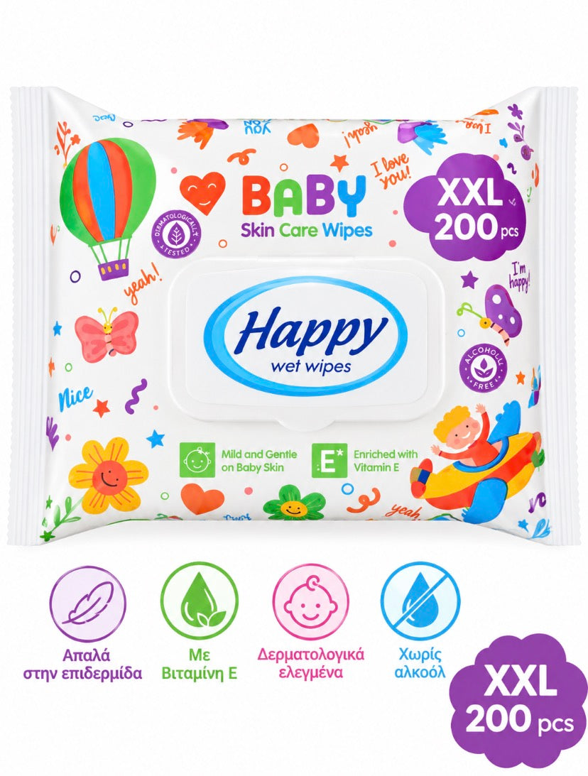 Μωρομάντηλα Happy XXL 200 Τεμάχια