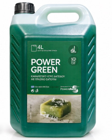 Καθαριστικό Δαπέδου POWER GREEN Powerchem με Πράσινο Σαπούνι 1L & 4 L